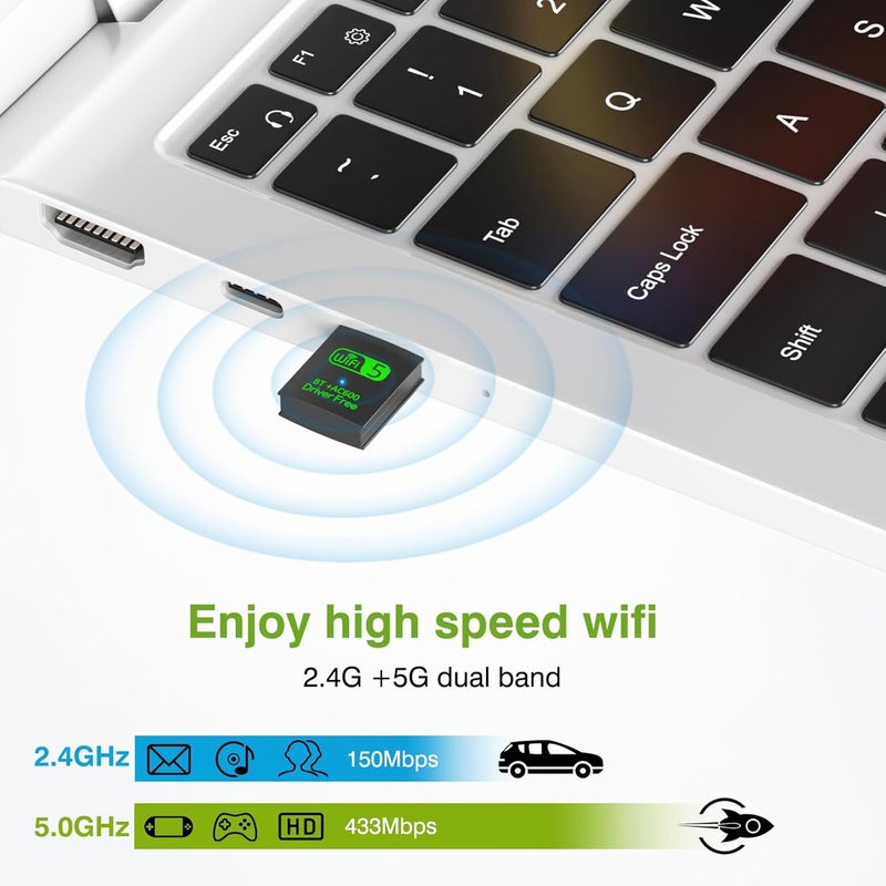 محول USB WiFi بلوتوث، 600 ميجابت في الثانية مزدوج النطاق 2.4/5 جيجاهرتز مستقبل شبكة لاسلكية خارجي، دونجل WiFi صغير للكمبيوتر الشخصي/الكمبيوتر المحمول/سطح المكتب - Image 3