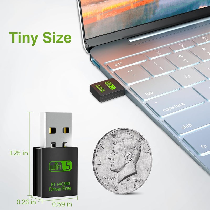 محول USB WiFi بلوتوث، 600 ميجابت في الثانية مزدوج النطاق 2.4/5 جيجاهرتز مستقبل شبكة لاسلكية خارجي، دونجل WiFi صغير للكمبيوتر الشخصي/الكمبيوتر المحمول/سطح المكتب - Image 5