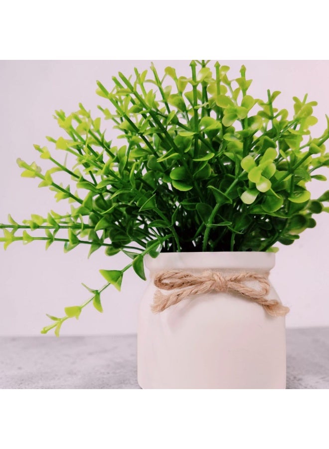 Modern Artificial Green Decorative Plant in White Pot with Rustic Jute Bow - Elegant Home & Office Decor - Image 3