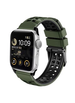 Replacement Strap For Apple Watch Series 3 42mm Twill Dual-row Buckle Silicone Watch Band Army Green Black