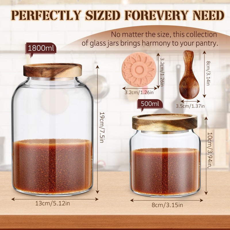 Maxdot 2 Pack Brown Sugar Keeper Container with Spoon, 500 ml / 0.53 Qt Glass Brown Sugar Storage Container with Wooden Spoon and Lid, Clear Glass Storage Jar for Baking, Salt and Snacks Saver - Image 2