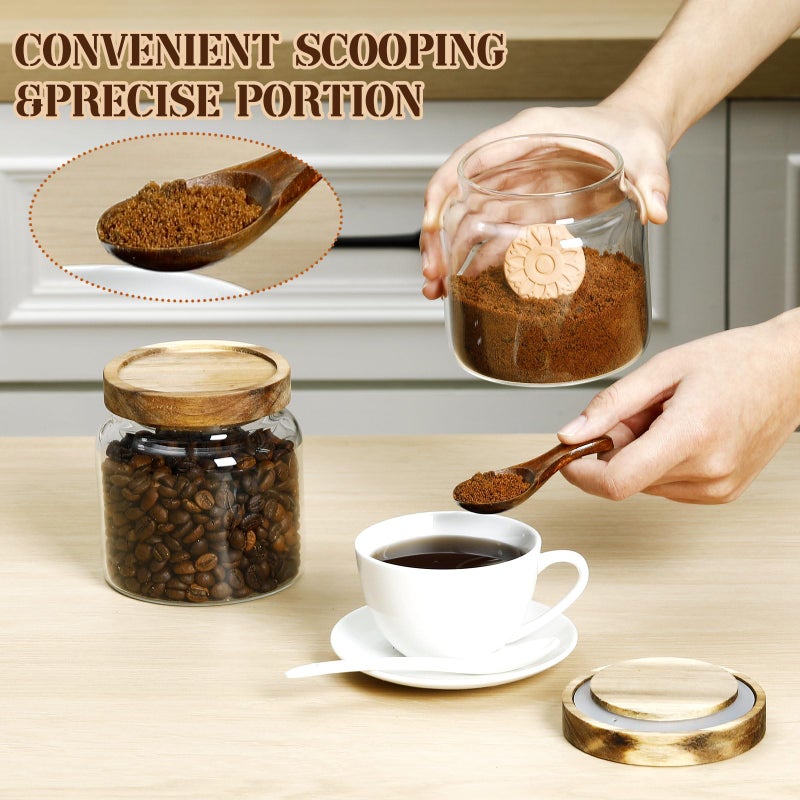 Maxdot 2 Pack Brown Sugar Keeper Container with Spoon, 500 ml / 0.53 Qt Glass Brown Sugar Storage Container with Wooden Spoon and Lid, Clear Glass Storage Jar for Baking, Salt and Snacks Saver - Image 5