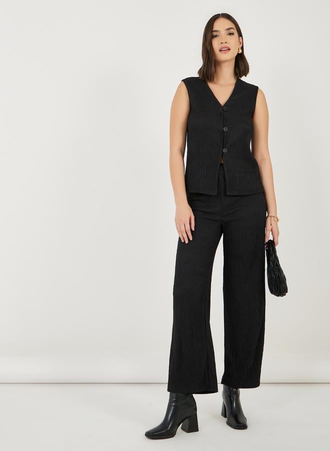 Styli Textured Waistcoat & Straight Leg Pants Co-Ords  - Image 1
