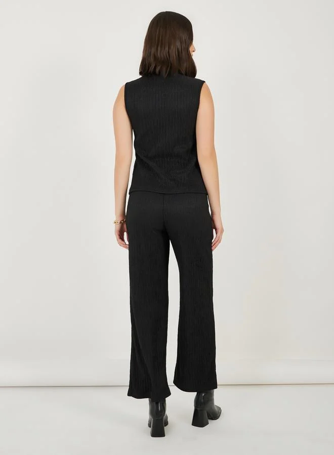Styli Textured Waistcoat & Straight Leg Pants Co-Ords