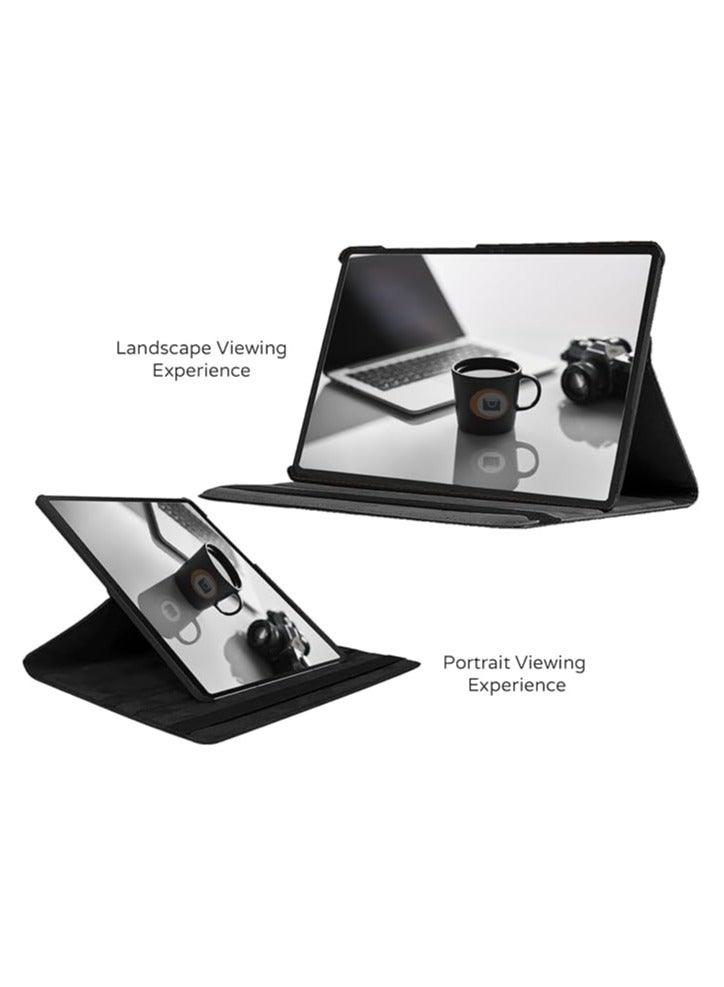 Samsung Galaxy Tab S9/S9 FE Case 360 Degree Rotating Stand Auto Sleep/Wake PU Leather Corner Protection (Black) - Image 3