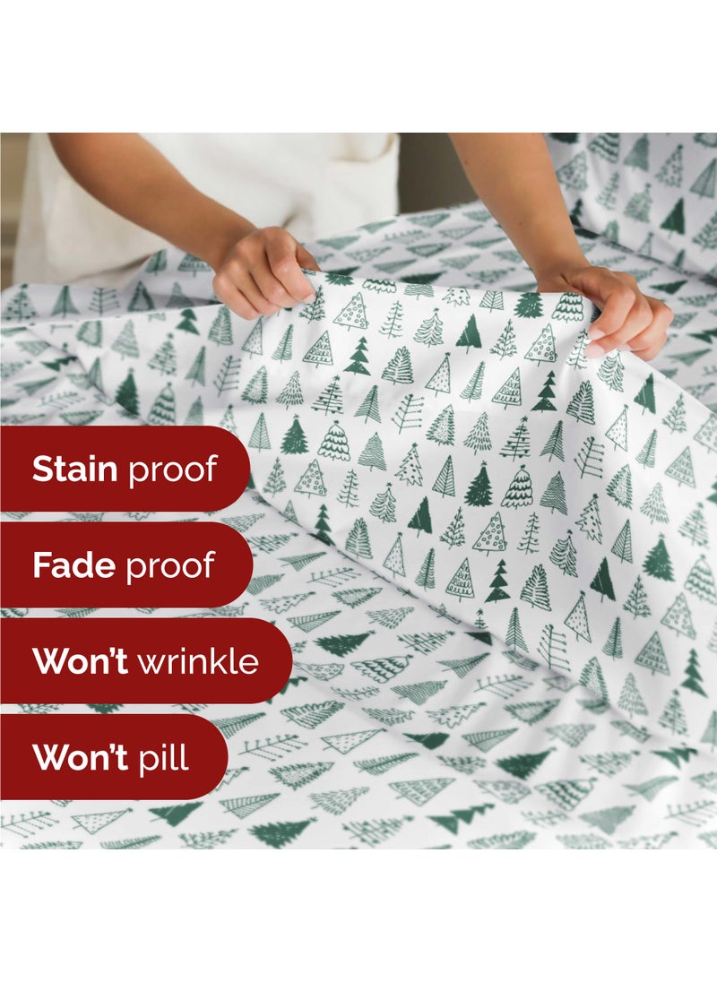 Split King Christmas Tree Sheet Set - Holiday Xmas Pattern Linen Set - Deep Pockets - Snug Fit - 4 Piece - Wrinkle Free - Comfy & Cooling Festive Winter Bedding - Easy To Care For - Kid Friendly