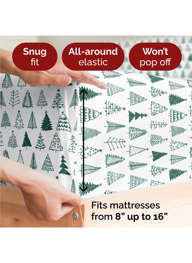 Split King Christmas Tree Sheet Set - Holiday Xmas Pattern Linen Set - Deep Pockets - Snug Fit - 4 Piece - Wrinkle Free - Comfy & Cooling Festive Winter Bedding - Easy To Care For - Kid Friendly