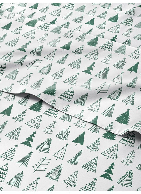 Split King Christmas Tree Sheet Set - Holiday Xmas Pattern Linen Set - Deep Pockets - Snug Fit - 4 Piece - Wrinkle Free - Comfy & Cooling Festive Winter Bedding - Easy To Care For - Kid Friendly