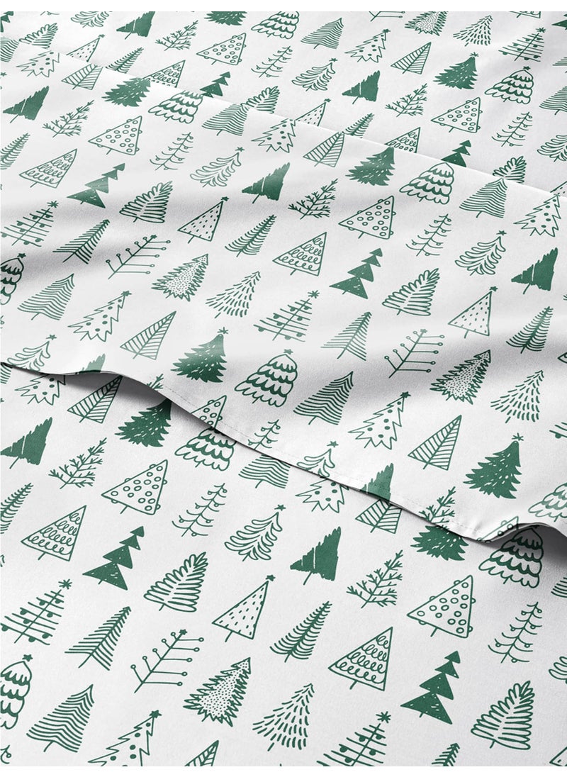 Split King Christmas Tree Sheet Set - Holiday Xmas Pattern Linen Set - Deep Pockets - Snug Fit - 4 Piece - Wrinkle Free - Comfy & Cooling Festive Winter Bedding - Easy To Care For - Kid Friendly