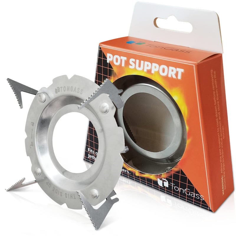 Pot Support For Camping Stoves - 3.5"" X 3.5"" X 1.25"" Stainless Steel Pot Support Attaches To Camping Stove Burners - Can Accommodate Up To 9Skillets Or 2L Cook Pots - Camping And Hiking Accessory
