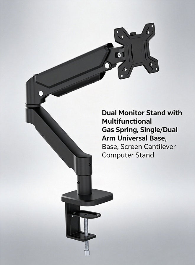 Adjustable Gas Spring Single Monitor Arm Desk Mount, Full Motion Articulating, VESA Compatible for 21-32 inch Screens with Clamp and Grommet Base - Image 3