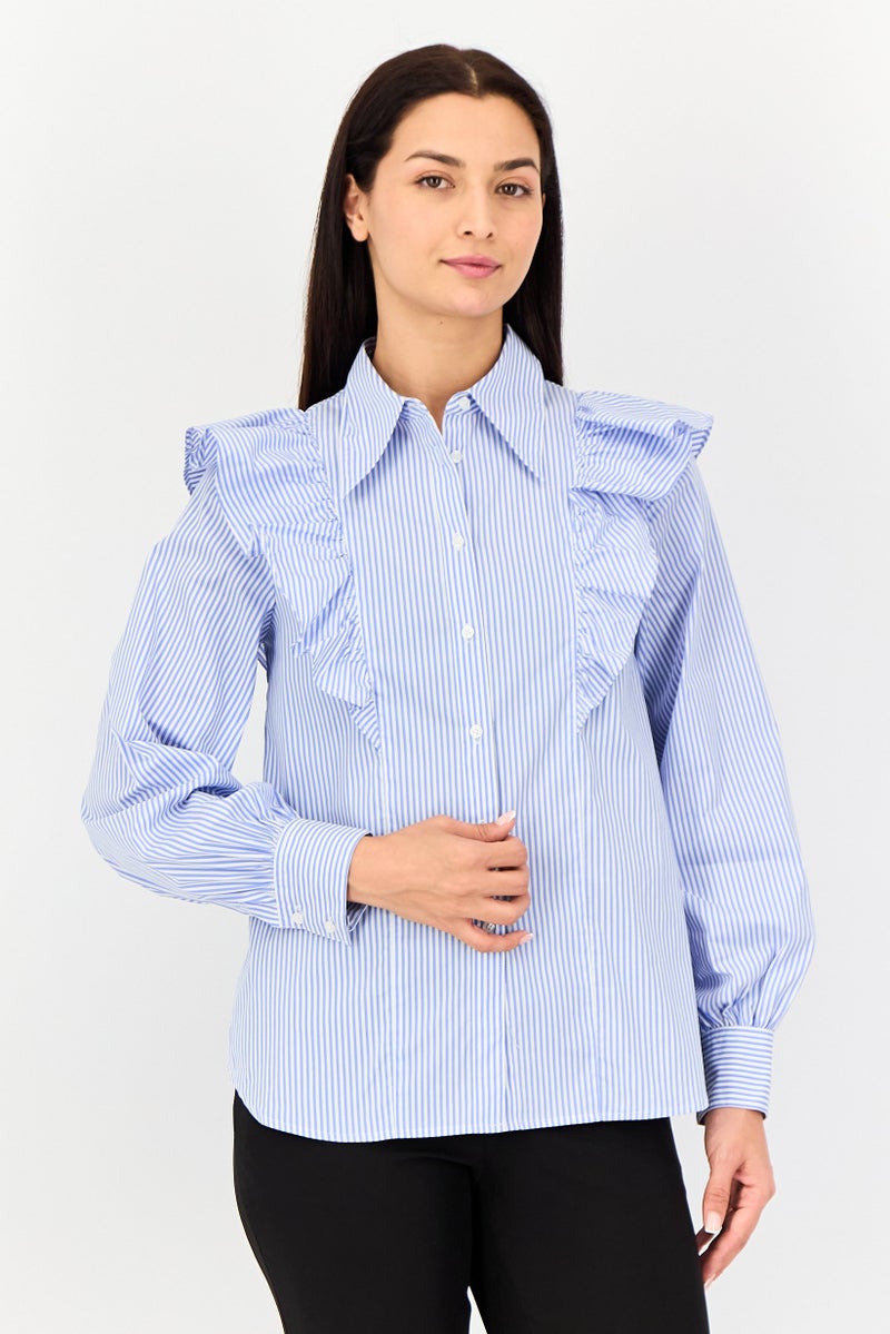 SELECTED Women Regular Fit Long Sleeve Stripe Casual Shirt, Multicolor - Image 1