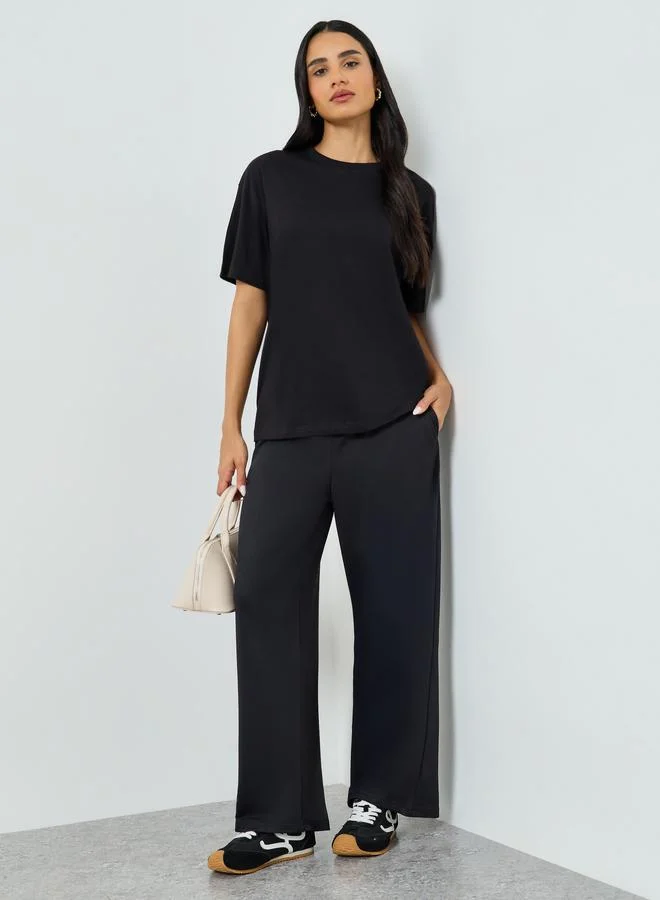 Styli Black Wide Leg Joggers with Drawstring