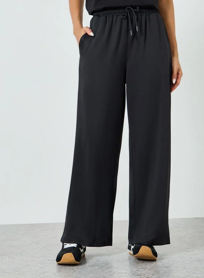 Styli Black Wide Leg Joggers with Drawstring