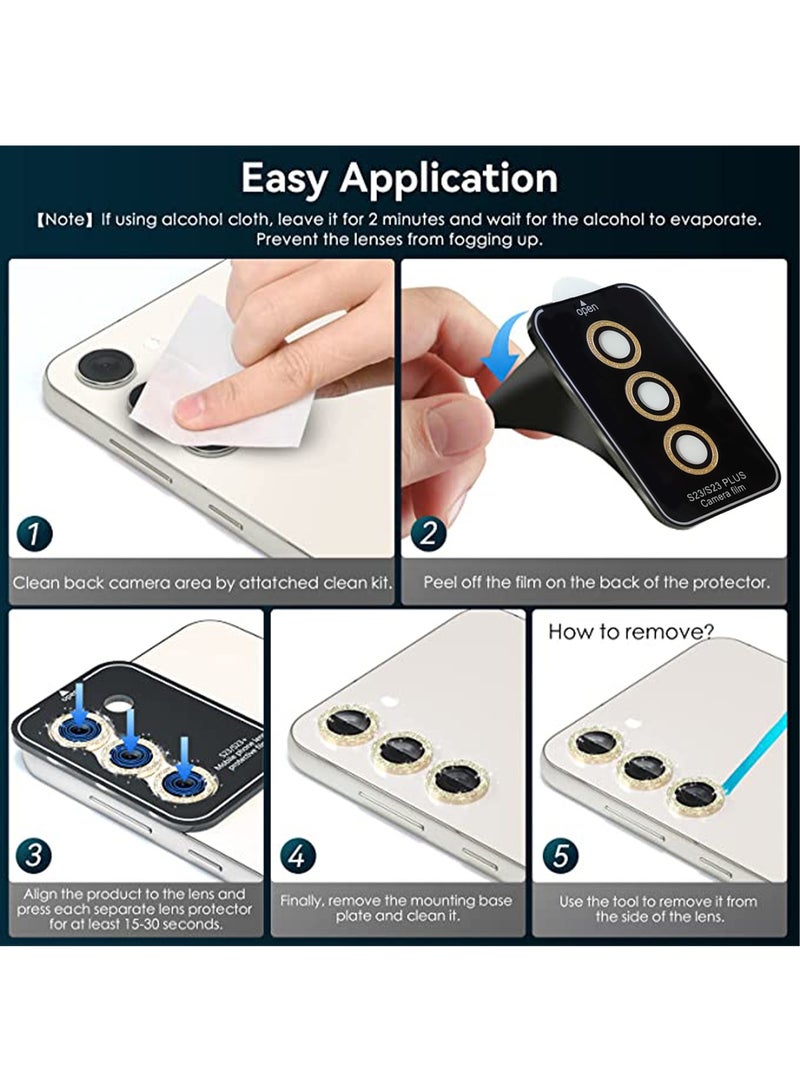 3 Pcs Samsung Galaxy S23 / S23 Plus Camera Lens Protector, 9H Tempered Glass + Aluminum Alloy Metal Individual Lens Screen Protective Ring for S23 / S23+ 5G - Image 2