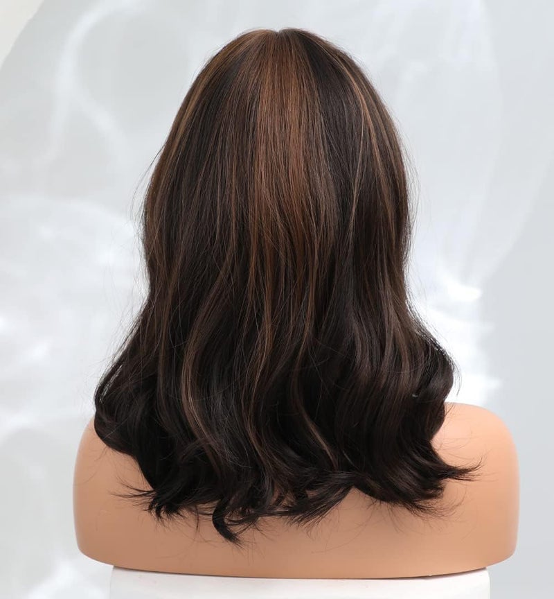 اي سي اي اف باروكة شعر مستعار طويلة مجعدة باللون البني الداكن من ECIF، مع غرة، سهلة العناية، مناسبة للسيدات ذوات البشرة البيضاء - Image 5