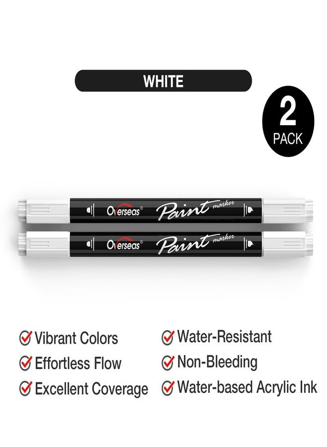Overseas White Acrylic Paint Markers, 2 Pack Dual Tip Paint Pens Acrylic Markers with Dot and Brush Tip, Coloring Marker for Wood, Rock, Canvas, Glass, Metal, Ceramic, Plastic, Fabric, School Supplies - Image 2