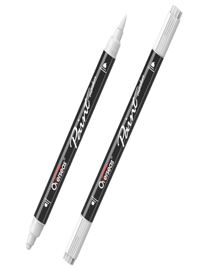 Overseas White Acrylic Paint Markers, 2 Pack Dual Tip Paint Pens Acrylic Markers with Dot and Brush Tip, Coloring Marker for Wood, Rock, Canvas, Glass, Metal, Ceramic, Plastic, Fabric, School Supplies - Image 1