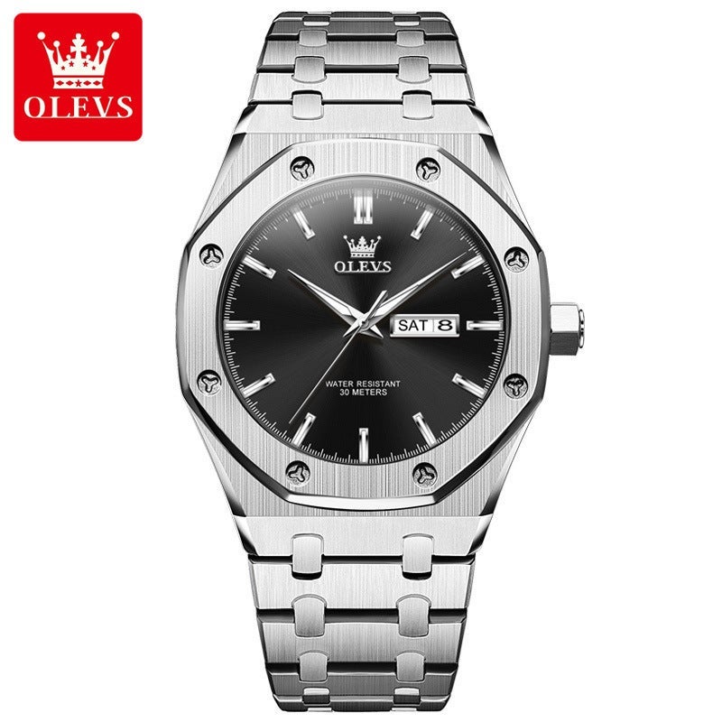 أوليفز ساعة رجالية كوارتز مقاومة للماء مضيئة مع عرض التاريخ، ساعة معصم للرجال للمناسبات والعمل - Image 1