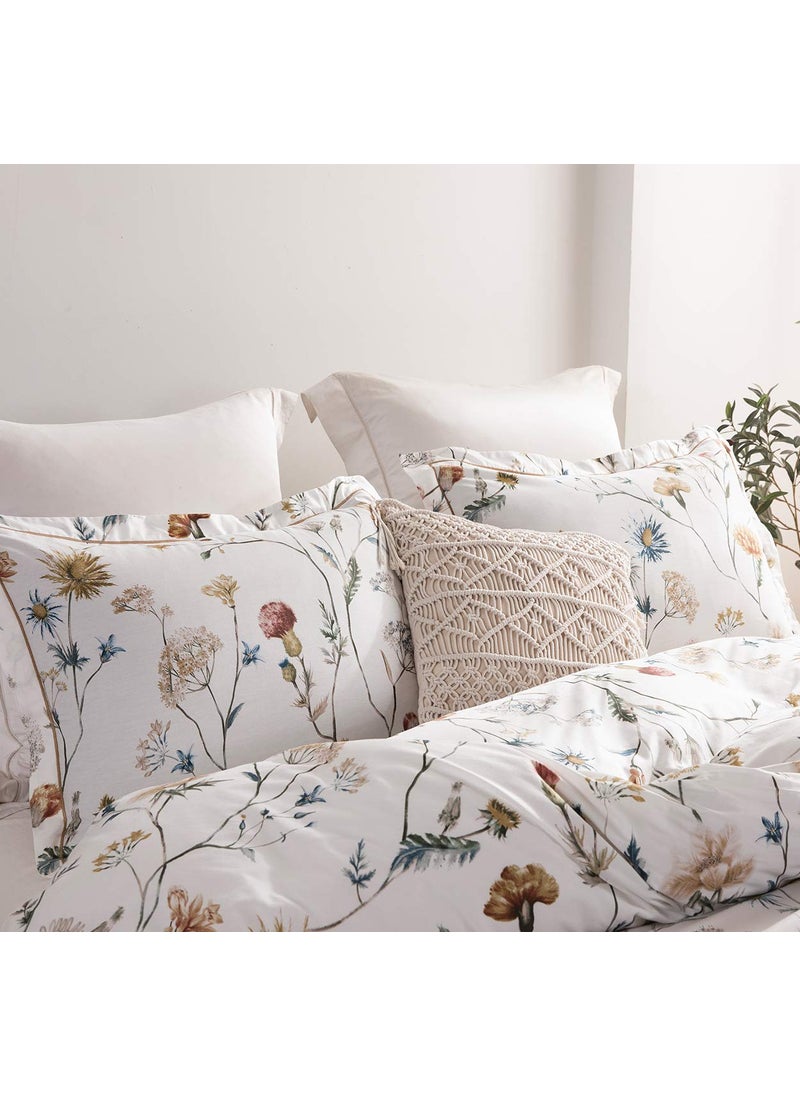 SLEEPBELLA SLEEPBELLA Comforter Queen Size  600 Thread Count Cotton White Printed with Blue & Blush Flowers Cotton Comforter Set Down Alternative Bedding Set 3Pcs(Queen  White Floral)  - Image 4