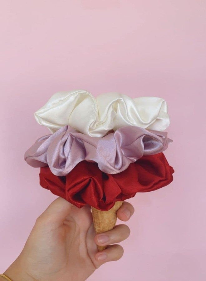Atrube's Luxury Satin Silk Scrunchies For Women and Girls COMBO OF 3 Extra Oversized Hair Silk Ties Pastel Colors For Less Hairfall Rubber Band Scrunchy best yift For Mother Sister - Image 3