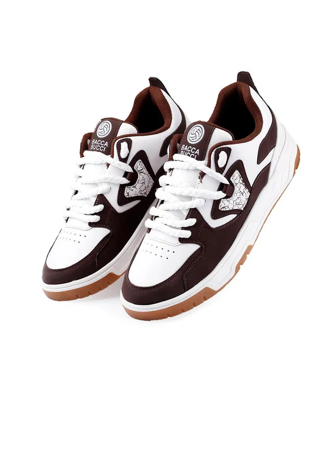 باكا بوتشي Brown and White Colourblocked Sneakers for Men
