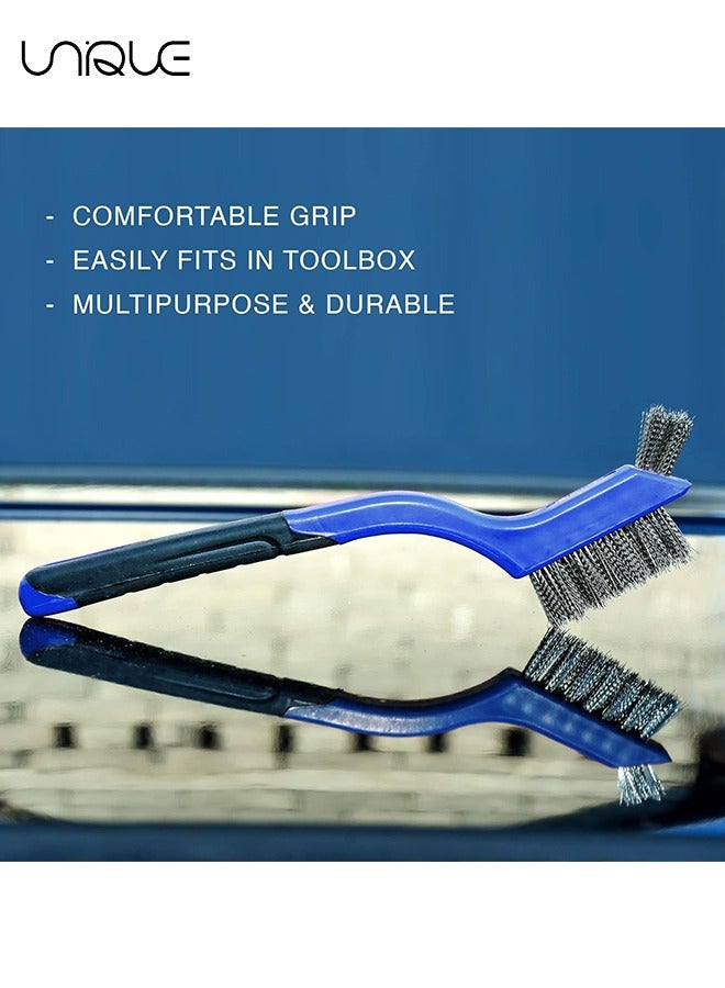 يونيك مجموعة فرش سلكية من 3 قطع - شعيرات نايلون / نحاس / ستانلس ستيل مع مقبض منحني لفرك الصدأ والأوساخ والطلاء مع التنظيف العميق - 7 بوصات (أزرق) - Image 5
