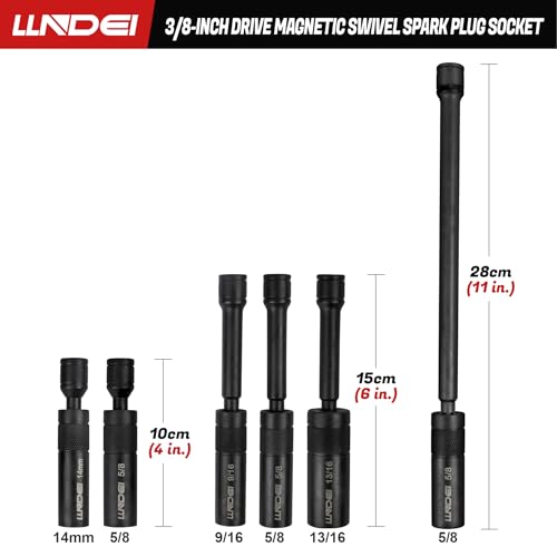 LLNDEI 38Inch Drive Magnetic Swivel Spark Plug Socket Set Include 12Point 14MM 4inch 58inch 4inch 916inch 6inch 58inch 6inch 1316inch 6inch and 58inch 11inch - Image 3