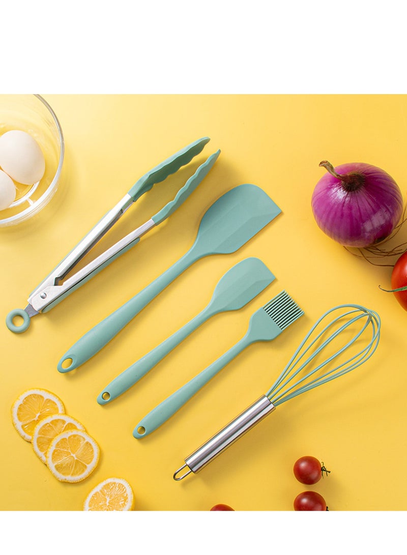 مجموعة أدوات الطبخ من السيليكون المقاومة للحرارة، تتكون من 5 قطع ملعقة سيليكون للخبز والطهي والخلط، أدوات طبخ سيليكون مناسبة لأواني الطهي غير اللاصقة، آمنة في غسالة الصحون (أخضر) - Image 5