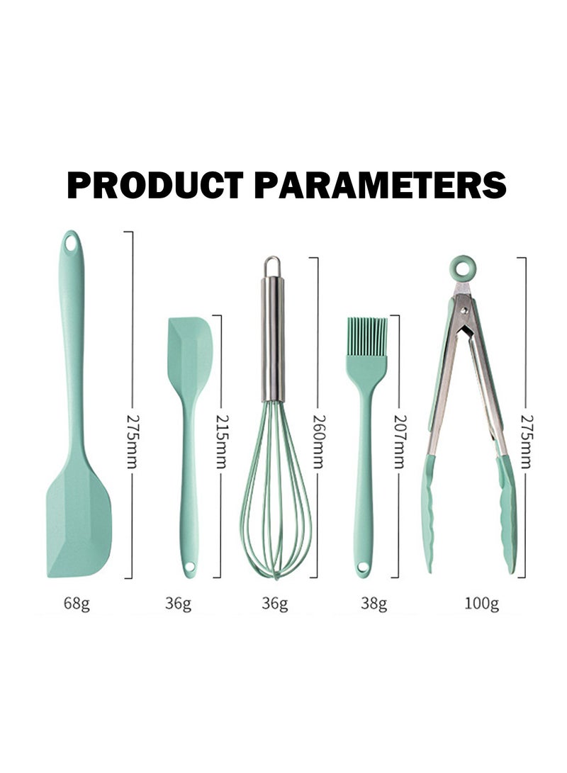 مجموعة أدوات الطبخ من السيليكون المقاومة للحرارة، تتكون من 5 قطع ملعقة سيليكون للخبز والطهي والخلط، أدوات طبخ سيليكون مناسبة لأواني الطهي غير اللاصقة، آمنة في غسالة الصحون (أخضر) - Image 3