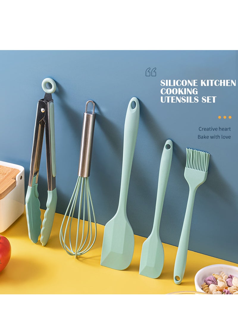 مجموعة أدوات الطبخ من السيليكون المقاومة للحرارة، تتكون من 5 قطع ملعقة سيليكون للخبز والطهي والخلط، أدوات طبخ سيليكون مناسبة لأواني الطهي غير اللاصقة، آمنة في غسالة الصحون (أخضر) - Image 2