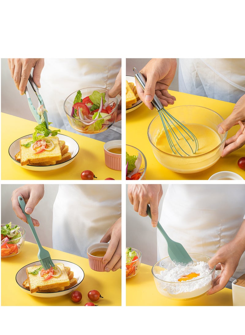 مجموعة أدوات الطبخ من السيليكون المقاومة للحرارة، تتكون من 5 قطع ملعقة سيليكون للخبز والطهي والخلط، أدوات طبخ سيليكون مناسبة لأواني الطهي غير اللاصقة، آمنة في غسالة الصحون (أخضر) - Image 4