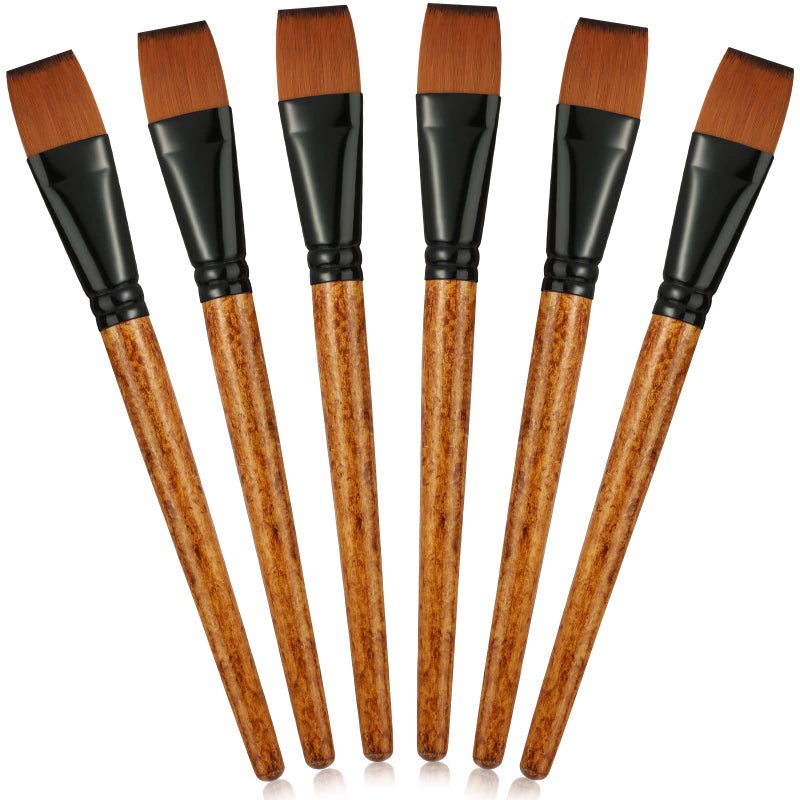 Meanplan 6 Pcs Flat Paint Brushes Bulk 1 Inch Paint Brushes for Acrylic Painting Watercolor Acrylic Synthetic Nylon Craft Artist Brush for Oil Fine Crafts Face Body Art Painting6 Pcs