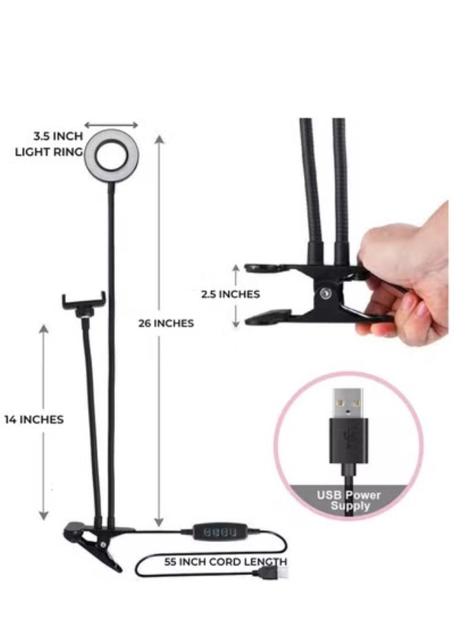 Selfie Ring Light with Cell Phone Holder Stand for Live Stream/Makeup LED Camera Lighting [3-Light Mode] [10-Level Brightness] with Flexible Arms Compatible with iPhone 8 7 6 Plus X Android  - Image 3