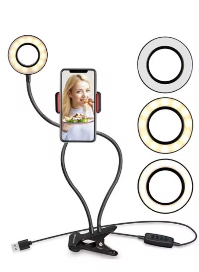 Selfie Ring Light with Cell Phone Holder Stand for Live Stream/Makeup LED Camera Lighting [3-Light Mode] [10-Level Brightness] with Flexible Arms Compatible with iPhone 8 7 6 Plus X Android  - Image 1