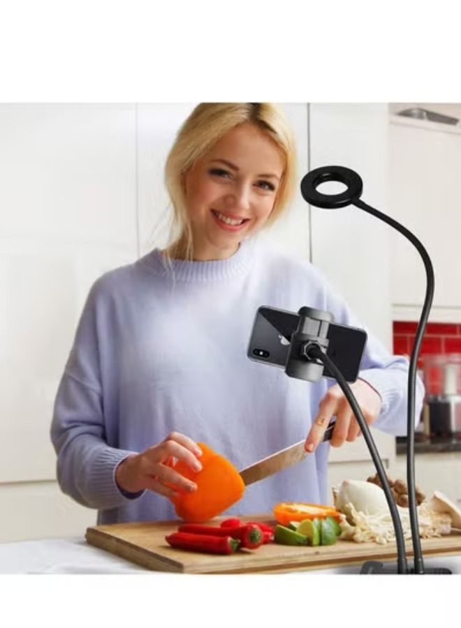 Selfie Ring Light with Cell Phone Holder Stand for Live Stream/Makeup LED Camera Lighting [3-Light Mode] [10-Level Brightness] with Flexible Arms Compatible with iPhone 8 7 6 Plus X Android  - Image 5