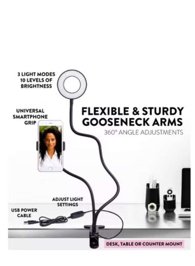 Selfie Ring Light with Cell Phone Holder Stand for Live Stream/Makeup LED Camera Lighting [3-Light Mode] [10-Level Brightness] with Flexible Arms Compatible with iPhone 8 7 6 Plus X Android  - Image 2