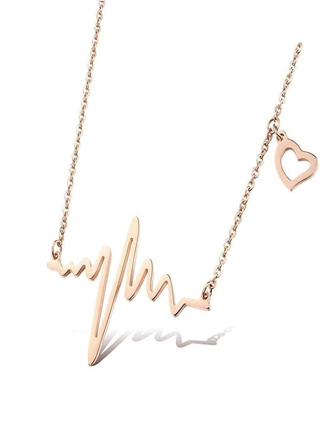ITS Simple Electrocardiogram Clavicle Necklace Heart Chain Pendant, Gold - Image 4