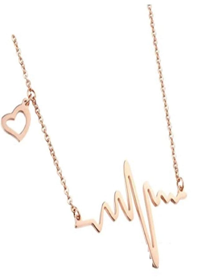 ITS Simple Electrocardiogram Clavicle Necklace Heart Chain Pendant, Gold - Image 1