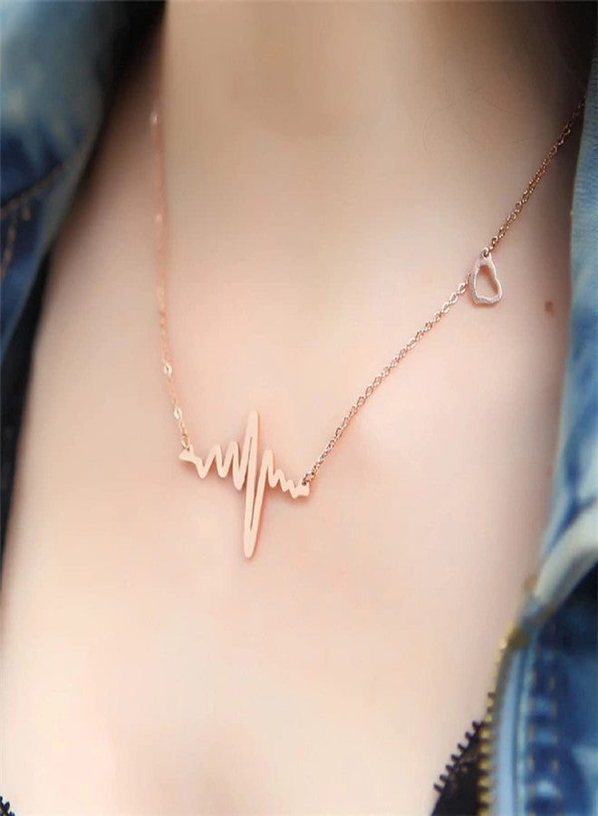 ITS Simple Electrocardiogram Clavicle Necklace Heart Chain Pendant, Gold - Image 2