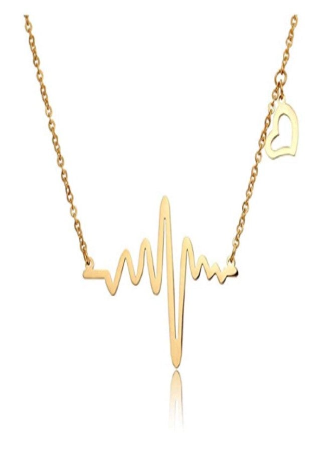 ITS Simple Electrocardiogram Clavicle Necklace Heart Chain Pendant, Gold - Image 3