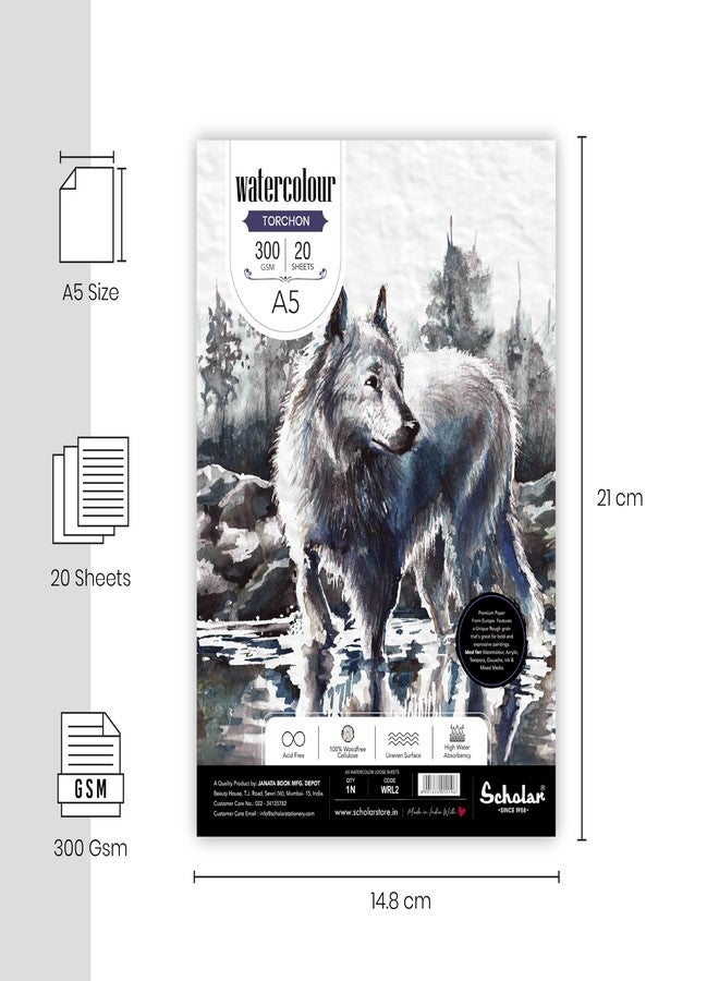 Scholar Watercolor Torchon Loose Sheets 300 GSM Rough Textured Special Watercolour Paper | Premium Artist Paper for Watercolour, Acrylic, Ink & Mixed Media Painting (A5) - Image 2