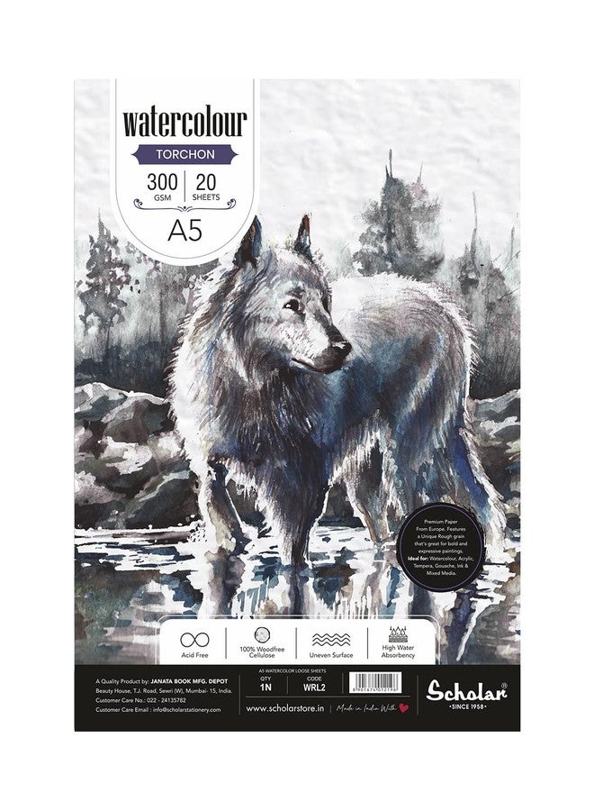 Scholar Watercolor Torchon Loose Sheets 300 GSM Rough Textured Special Watercolour Paper | Premium Artist Paper for Watercolour, Acrylic, Ink & Mixed Media Painting (A5) - Image 1