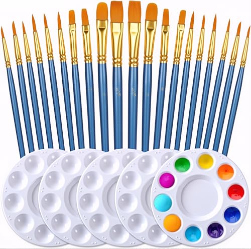 DUGATO Halloween Artist Paint Brush & Palette Set - 20 Nylon Brushes (Assorted Sizes & Shapes) with 5 Mixing Trays - Ideal for Acrylic, Watercolor, Oil & Gouache Painting - Image 1