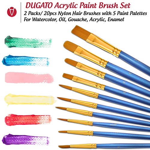 DUGATO Halloween Artist Paint Brush & Palette Set - 20 Nylon Brushes (Assorted Sizes & Shapes) with 5 Mixing Trays - Ideal for Acrylic, Watercolor, Oil & Gouache Painting - Image 2