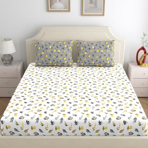 Home Ecstasy 100% Cotton Double Bedsheet with 2 Pillow Covers, 140 TC Floral Grey for Double Bed (7.3ft X 7.7ft) - Image 2