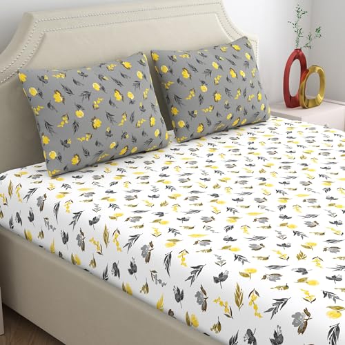 Home Ecstasy 100% Cotton Double Bedsheet with 2 Pillow Covers, 140 TC Floral Grey for Double Bed (7.3ft X 7.7ft) - Image 1