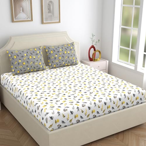 Home Ecstasy 100% Cotton Double Bedsheet with 2 Pillow Covers, 140 TC Floral Grey for Double Bed (7.3ft X 7.7ft) - Image 3