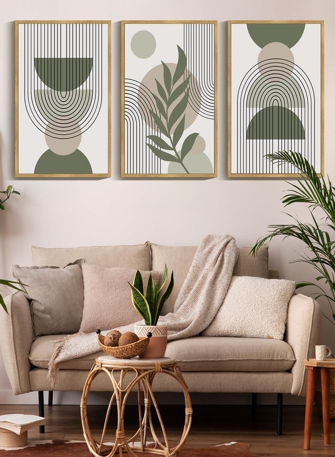 Drsoum 16x24in Large Boho Wall Art Green Sage Decor Framed Wood Modern Bohemian Abstract Geometry Canvas Prints Ready to Hang for Bedroom - Image 2