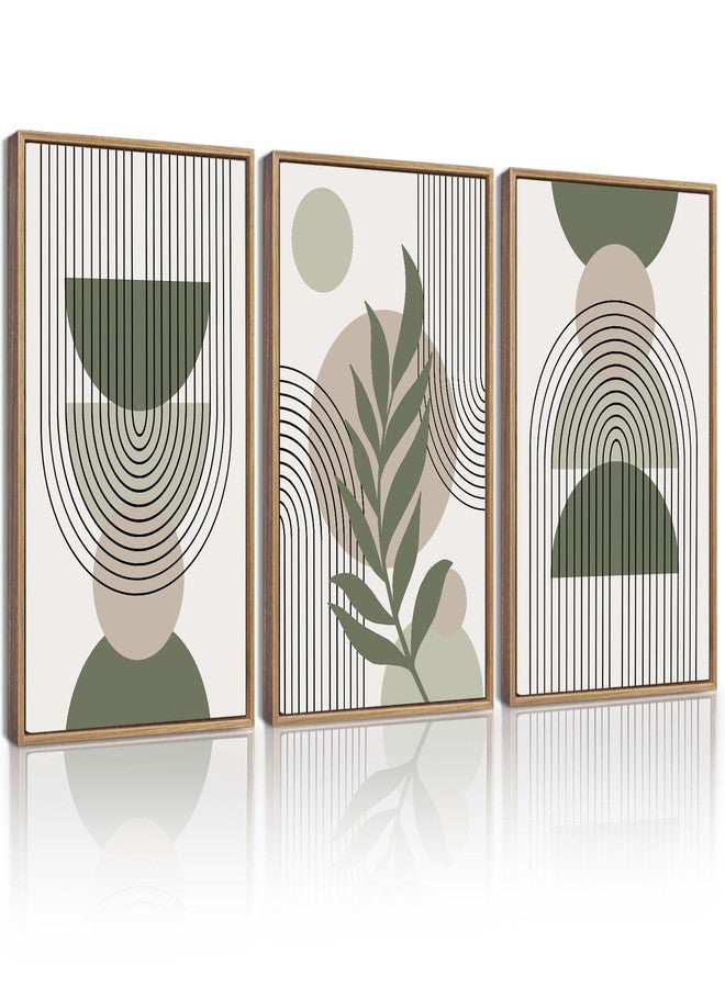 Drsoum 16x24in Large Boho Wall Art Green Sage Decor Framed Wood Modern Bohemian Abstract Geometry Canvas Prints Ready to Hang for Bedroom - Image 1